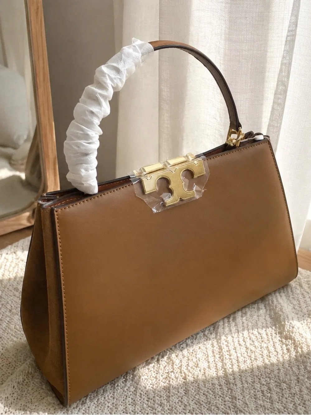 Tory Burch Brown Leather Top-Handle Satchel with Gold Hardware